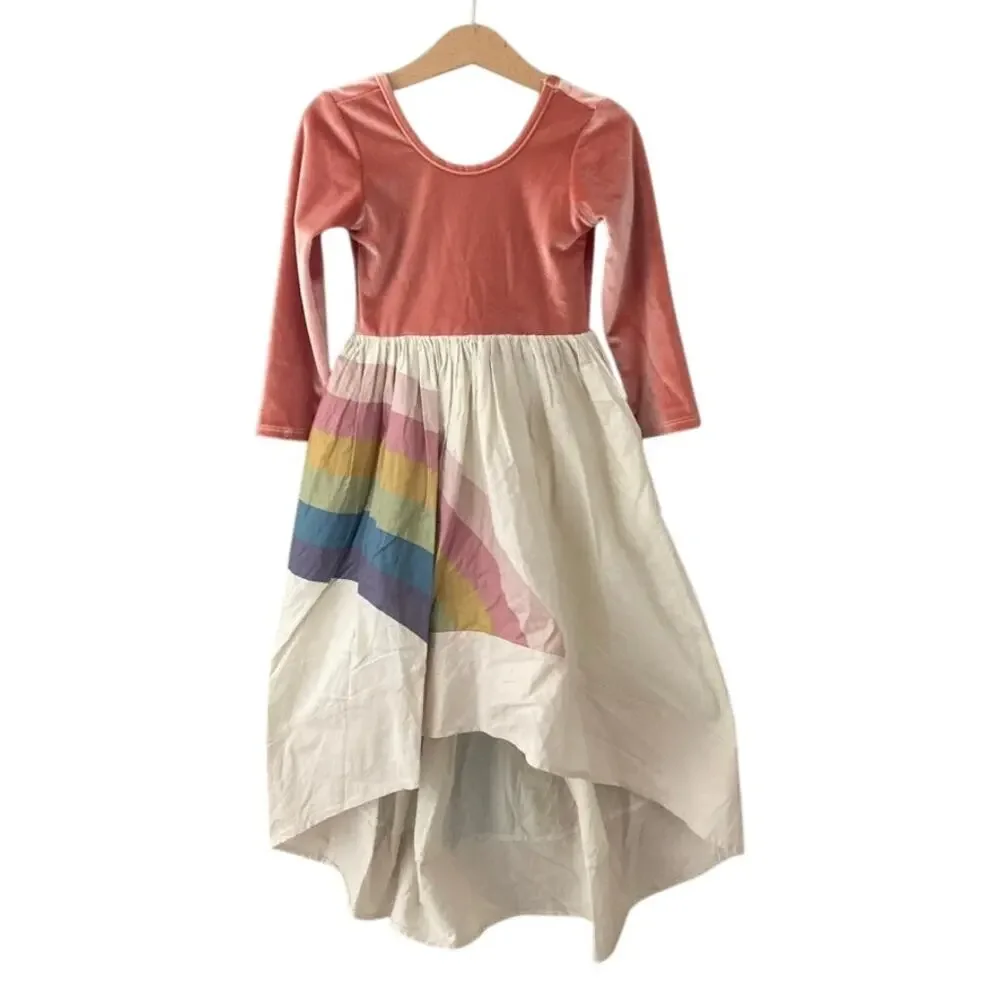 Pleiades Pink Velvet Pastel Rainbow High Low Dress - 6
